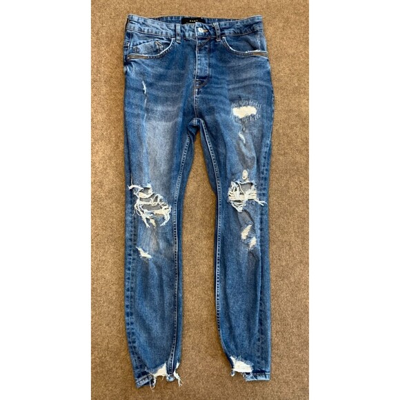 Zara Jeans Womens 31 High Rise Distressed Skinny Shark Bite Hem Stretch Denim - Picture 1 of 9